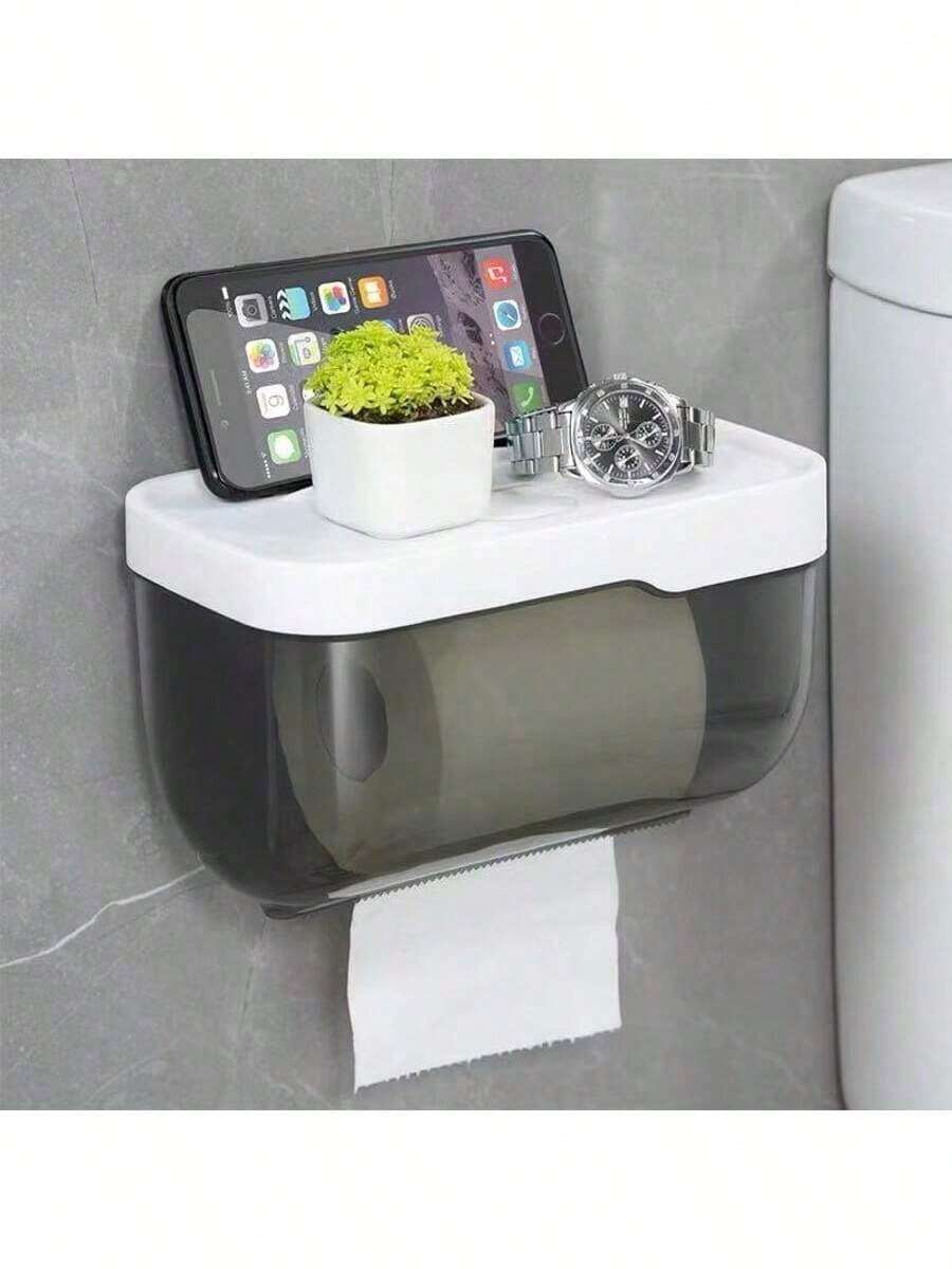 No Drill Waterproof Bathroom Toilet Paper Holder, Wall Mounted Tissue Storage Rack - Multicolor - View 1