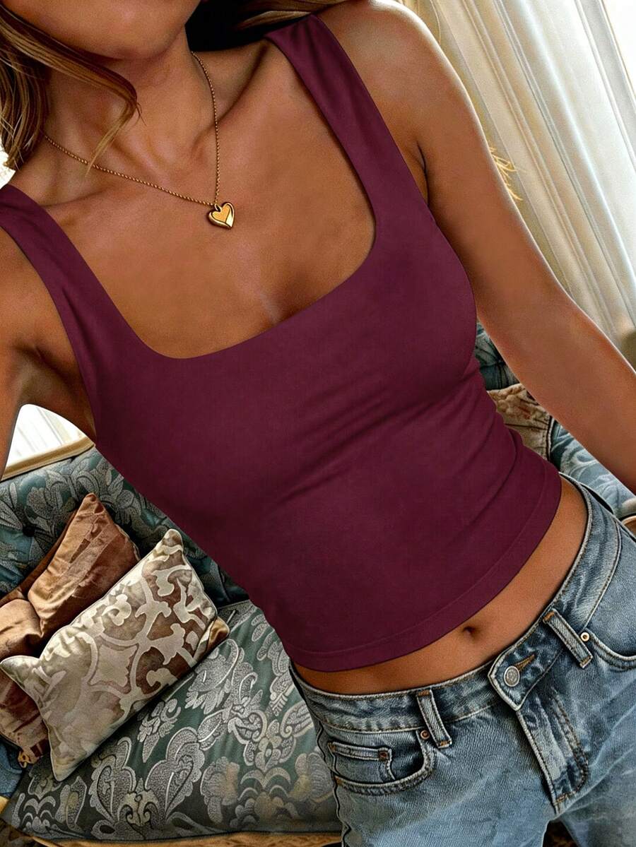 GAOVOT Women's Sexy Backless Y2K Style Square Neck Camisole Tank Top, Casual & Versatile For Summer - Purple - View 1