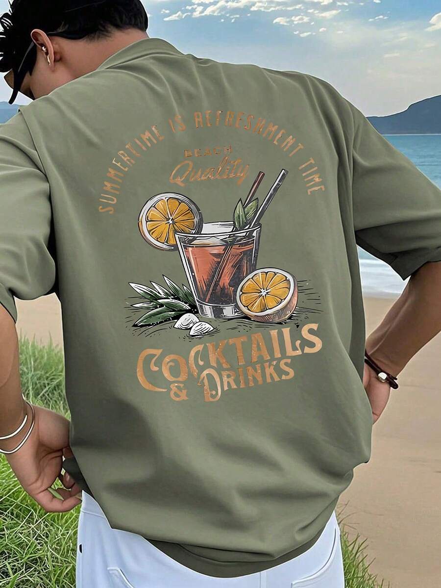 SU ER Men's Fashionable Printed Short Sleeve T-Shirt | Exquisite Design | Summer Essential | Easy To Match, Showcasing Your Style - Olive Green - View 1