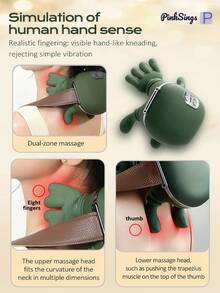 PinkSings Masajeador eléctrico inalámbrico USB, Masajeador inalámbrico para cuello y hombros con simulación de masaje de mano 6D, Alimentado por USB - Verde militar - Ver 6