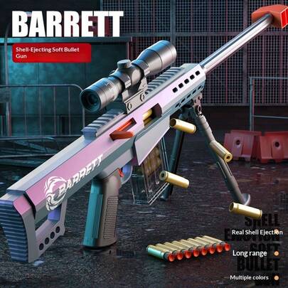 1 pieza - Rifle de francotirador de juguete Barrett - Tamaño extra grande - 30 pulgadas de longitud total - Eyección realista de casquillos - Pistola de juguete para niños - Se puede desarmar y ensamblar - Incluye cargador de alta capacidad - Incluye balas suaves con ventosa - Regalo de cumpleaños, Navidad, Halloween, regalo perfecto, juguete