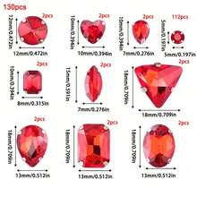 130 piezas de Rhinestones transparentes, Rhinestones de garra de metal mixto, Adecuado para joyería, ropa, accesorios, vestidos - Rojo - Ver 2