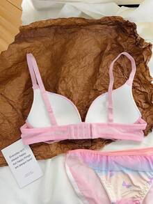 Belle Étoile 2026 Women's Sweet Gradient Color Lingerie, Small Bust Gathering, No Underwire, Comfortable, Side Collection Of Auxiliary Breast, Lace-Edged Teenage Girl Bra, Colorful 1 Bra Set, Suitable For Vacation, Hot Springs, Gift - 淺藍色 - 查看 3