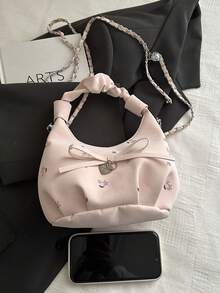 Mẫu mới năm 2026: Túi xách nữ xếp ly in hoa, túi đeo chéo thời trang. - Hồng - Xem 9