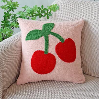 1 chiếc vỏ gối trang trí màu hồng thêu hình quả anh đào dễ thương, chất liệu mềm mại, thích hợp cho trang trí phòng ngủ, ghế sofa trong nhà. Không bao gồm ruột gối.