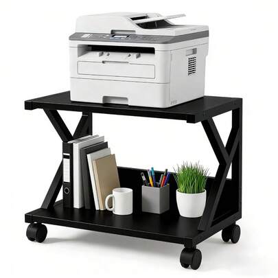 Modern Desktop Printer Stand 2 Tier Desk Organizer Multi-Purpose Computer Monitor Riser With Storage Shelves Wood Printer Stand For Home Office Fax Machine Scanner Books