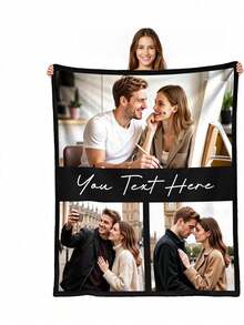 Custom Blanket With Picture & Text - Personalized Throw Blanket & Flannel Photo Blankets. Custom Valentine's Day Gifts For Her, Him & Couples. (3 Photos And Text)– Home Decor,Bedroom Decor,Living Room Decor,Couch,Sofa,Bed,Customizable,Breathable,Lightweight,Washable,Soft,Comfortable,Elegant,Simple,Personalized Items,Tapestry,Hogar,Bedroom Essentials,Camping Essentials,Beach Essentials,Living Room Essentials,Home Essentials,Custom Blankets,Regalos Para Mamá,Mother's Day Gifts - 多色 17 - 查看 1
