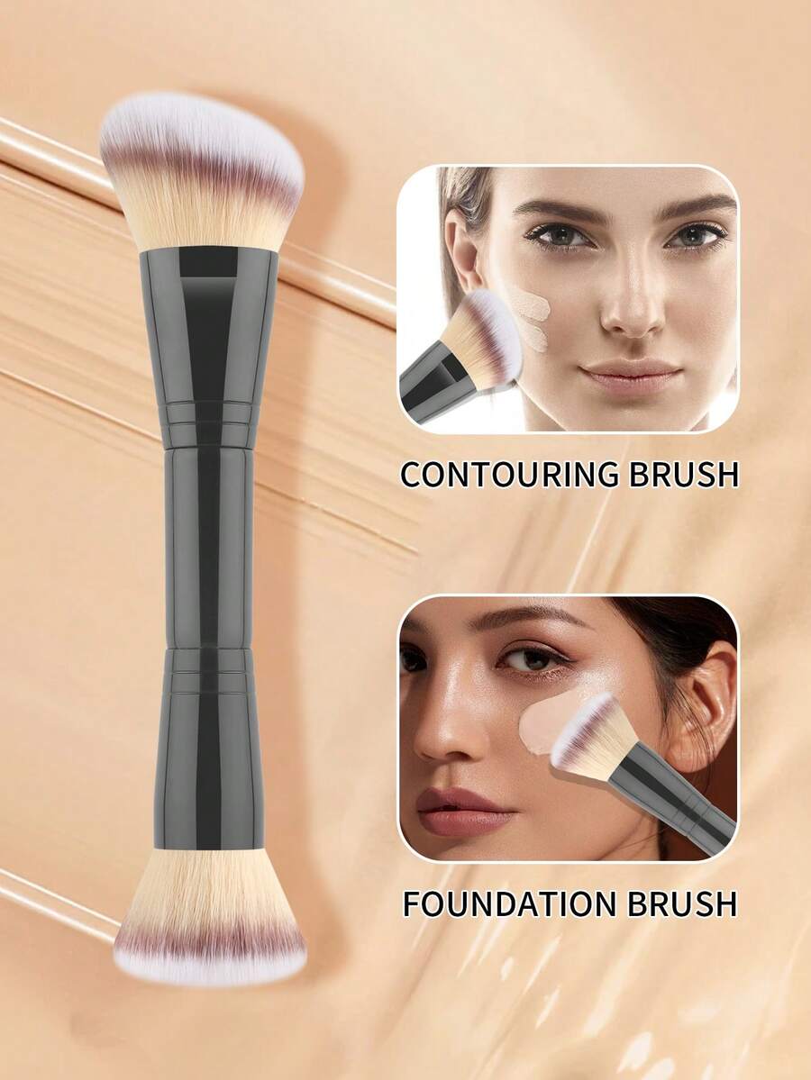 Pincel de maquillaje de doble punta angulado, para base y contorno en uno - Multicolor - Ver 1