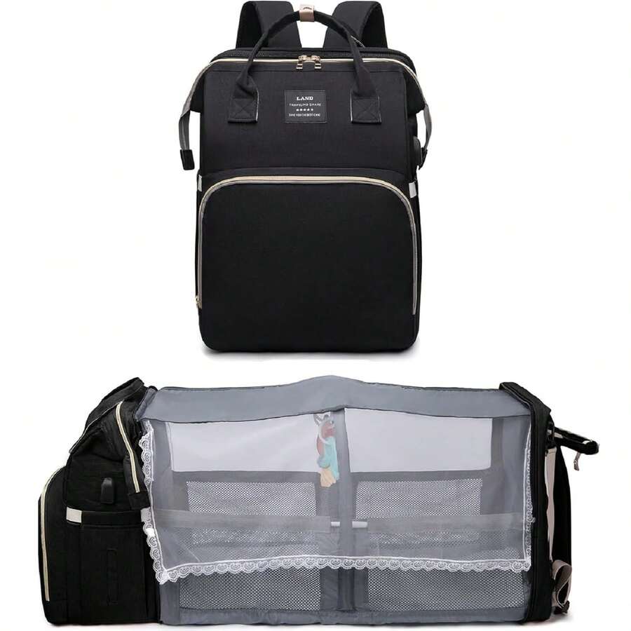 Diaper Bags With Changing Station,900D Oxford Waterproof Diaper Bag Backpack For Moms Dads ,Large Capacity  Essentials (Black/Pink/Blue)Without Toys - màu đen - Xem 1