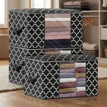 3-Pack Large-Capacity Clothing Storage Bags With Reinforced Handles And A Transparent Window. Foldable Storage Boxes Suitable For Down Comforters, Blankets, And Bedding. [Black] - Xem 1