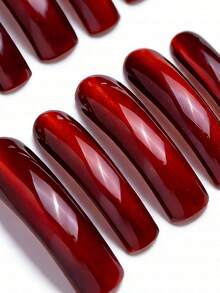 Premium Handmade Curve Stiletto Press On Nails, Artisan Design, High Shine Burgundy Texture, Subtle Curved Details, High Gloss Finish, Salon Grade Reusable, No File Needed, Elegant Daily Style Gift Summer - Đỏ - Xem 5
