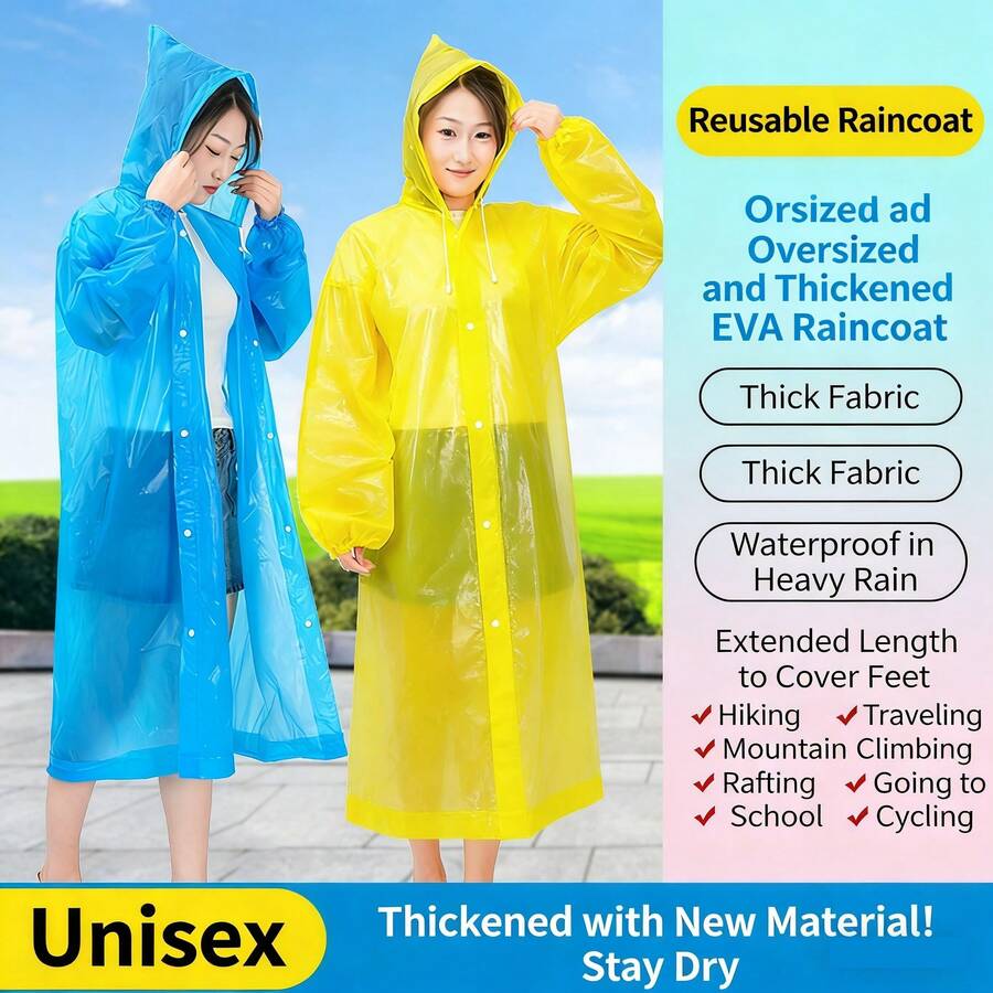 一次性EVA雨披，全身男女通用户外旅行轻便带帽雨斗篷，防水 - 多色 - 查看 1