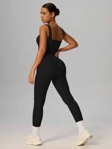 Yefecy Women's Minimalist Solid Color Sleeveless Jumpsuit, Suitable For Daily Fitness Wear Sports - màu đen - Xem 2