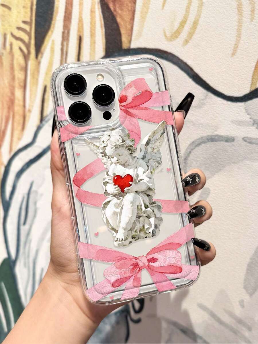 Ốp lưng điện thoại trong suốt chống sốc hình trái tim và nơ dễ thương, tương thích với Apple 17/16/14/13 Pro Max/12 Pro/11/Xr/Xs15plus 15promax và S24/S25/S24ULTRA/A22 5G A33 A54 S20/S10+/S22/A12/A50/A52/S24/A135G, chất liệu TPU. - Nhiều màu - Xem 1