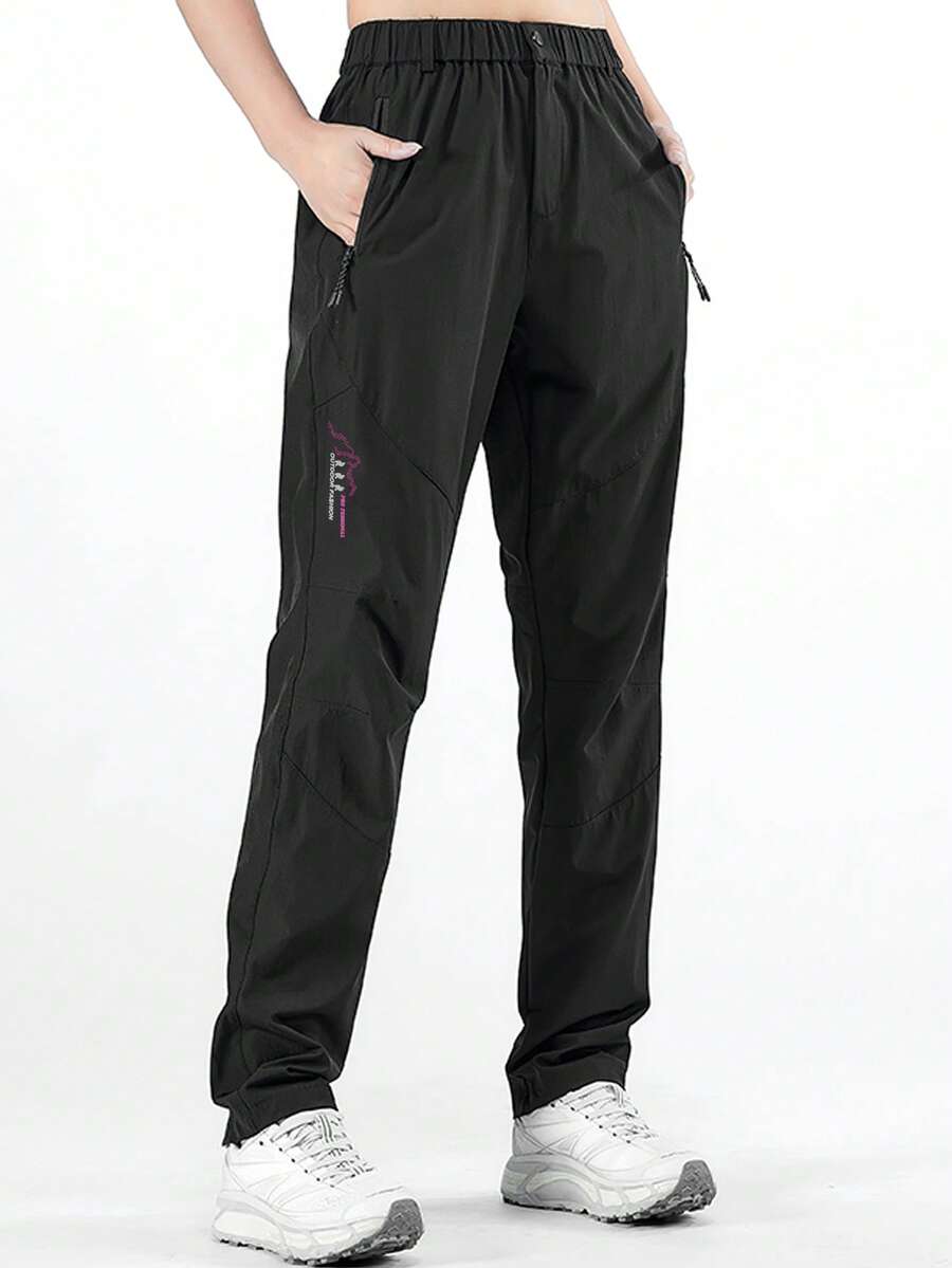 Quần leo núi ngoài trời dành cho nữ, chất liệu lụa băng mỏng nhẹ, nhanh khô, chống nhăn, có túi khóa kéo. - màu đen - Xem 1