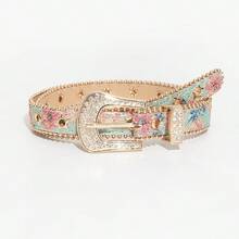 1pc Hollow Rhinestone Buckle Bohemian Floral Pattern Women's Belt, Suitable For Summer Vacation, Beach, Casual Wear - Rhinestone a - Multicolor - - View 7