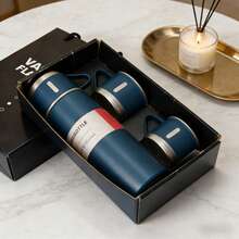 12-Hour Hot And Cold Long-Lasting Thermal Vacuum Bottle Set, 500ml Stainless Steel Insulated Cup, One Cup With Three Lids Design, Leak-Proof Travel Coffee Cup With Handle, Reusable Hiking, Picnic, And Commuting Water Bottle, Perfect Holiday Gift, Party Souvenir - 藍色 - 查看 2