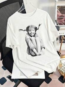 女士日常个性造型圆领短袖休闲春/秋/夏T恤 白色 - 白色 - 查看 5