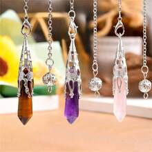 3pcs/5pcs/10pcs Mixed Natural Crystal Hexagon Pendant: Assorted Gemstones Including Quartz, Agate, Amethyst, Tiger Eye, Suitable For DIY Jewelry Making - Pendant - View 5