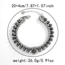 20厘米可调节指南针串珠手链，重型不锈钢双排航海方向盘手链，男士银色不锈钢双层链耐用不锈钢双层手链，适合送给朋友和爱人 - 銀色 - 查看 3