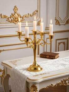 Elegant Multi-Arm Gold Candle Holder, Vintage European Style Home Decor, Creates Romantic Ambiance For Living Room, Wedding Anniversary, And Other Romantic Occasions. This Bohemian-Style Zinc Alloy Desktop Decor Is An Ideal Choice For Home Decoration, Fireplace Decor, Christmas Party, Housewarming Gift, Wedding, Restaurant, And Various Gatherings. - Multicolor - View 9