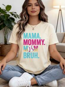 Women's-ShirtWomen's Baseball Graphic-Shirt - Casual Short-Sleeve Crew Neck, Summer And Spring Top With Baseball And Drip Design, Baseball Mom Apparel |   Fun Printed Tops |   Knit Construction, Baseball-ShirtFashionable Women's Clothingshirts,Clothes,White Top,Graphic Tee,Suitable Gym, Workouts, Everyday Casual Wear, And Street Style. - 杏色 - 查看 3