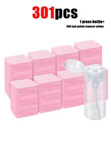 1001/301/300/5入組美甲清潔棉片套組（附150ml壓頭瓶），3層無毛屑結構，一次性美甲清潔棉片，睫毛彩妝卸除棉片大容量便攜壓頭瓶，美甲用品，多功能適用於美甲清潔、日常卸妝、物品清潔、居家使用、美甲DIY - 粉色 - 查看 8