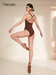 DonsGirl 1pc Women's Ballet Leotard - Romantic Layered Mesh Fabric And Criss-Cross Design - Ideal For Yoga, Dance Performances And Training - 咖啡棕 - 查看 6