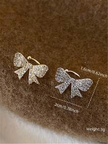 1pc Zirconia Crystal Bow Clip-On Earrings, No Piercing Needed, Gold/Silver Color, Suitable For Women And Girls, Fashionable And Stylish - Multicolor - View 5