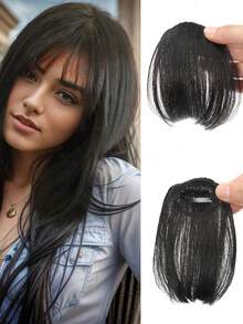 Hairbangs Air Bangs Clip-On Wig Without Temples, Synthetic Straight Bangs, High-Temperature Fiber Wig Bangs - Black - View 9