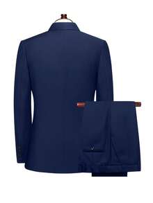 2pcs/Set Men's Wedding Suit, Jacket And Pants, Suitable For Wedding, Party, Gathering - Navy Blue - View 4