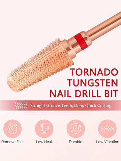 Mũi khoan móng tay Rose Gold Tornado Bit 3/32 bằng carbide, dao phay dùng cho dụng cụ làm móng, tẩy gel, máy mài móng điện, phụ kiện dụng cụ làm móng.