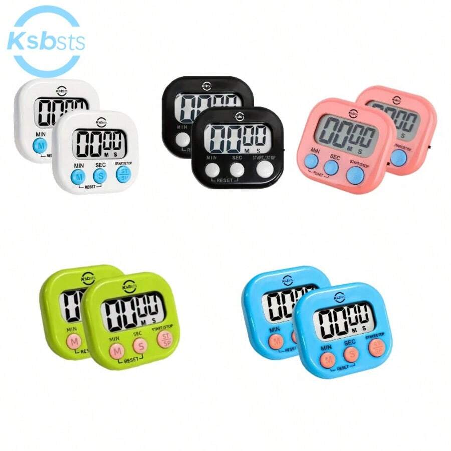 2pcs Digital Kitchen Timer, 5 Color Options, 99 Minute Countdown, LCD Display, Minute/Second Adjustment, Start/Stop/Reset, Magnetic Backing, Loud Alarm, Battery Powered - Batteries Not Included - Other - View 1