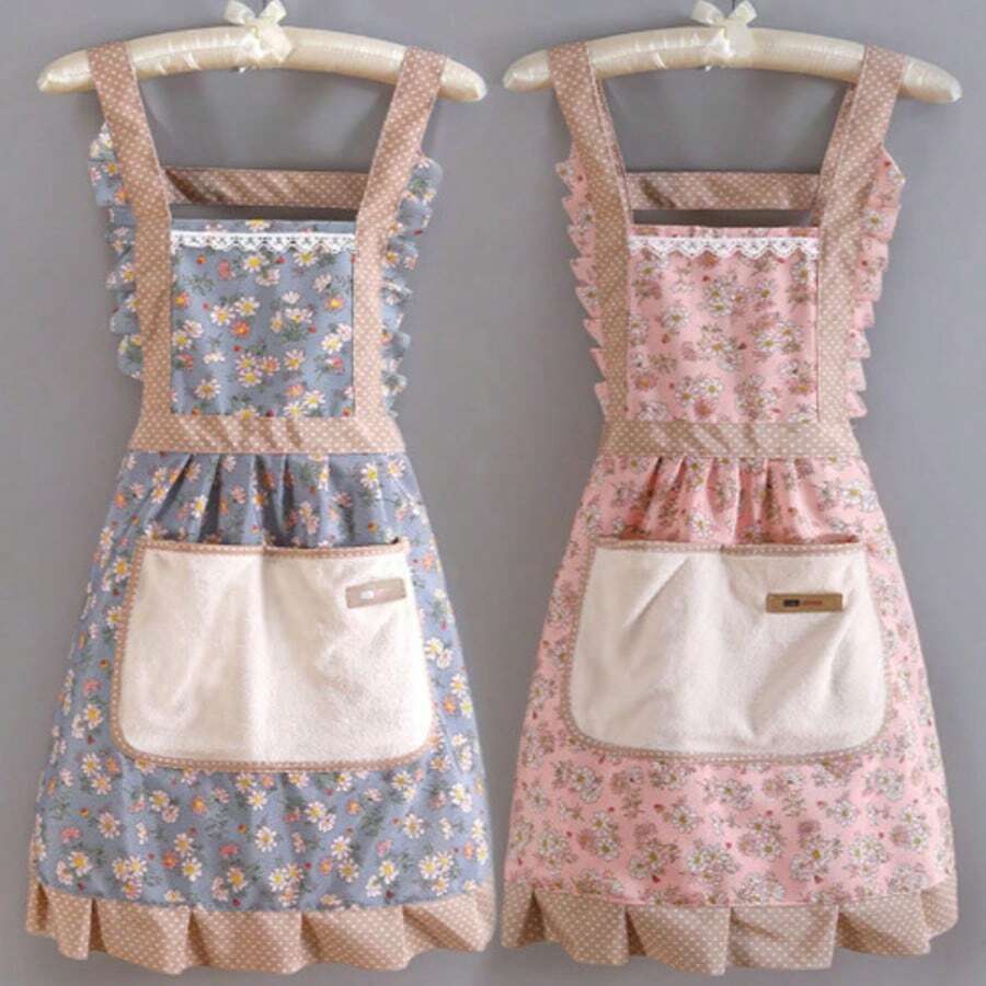 1pc Women's Kitchen Apron, Easy To Wipe, Fashionable Princess Style Cooking Apron, Floral Pattern Bib Apron, Oil & Stain Resistant Princess Dress Style - Multicolor - View 1