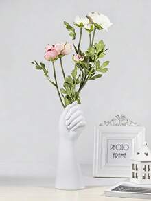 Juego de esculturas de jarrones de mano de resina blanca: decoración moderna para el hogar para estantería de sala de estar, escritorio de oficina y mesa de centro, perfecto para decorar estanterías, consolas o como decoración elegante para el escritorio. Duradero, llamativo y ideal para agregar un toque minimalista y elegante a cualquier habitación, un regalo destacado o una decoración de declaración para interiores contemporáneos. - Blanco - Ver 6