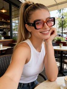 1副欧美复古猫眼框Y2K时尚眼镜，百搭休闲轻便PC材质时尚眼镜，适合所有季节 - 彩色 - 查看 6