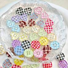 20/40/50 PCS, 1.2cm/1.25cm Round/Heart Grid Print 4-Hole Buttons, Suitable For Clothing Accessories, Dresses, Jackets, Shirts, Sweaters DIY, Dolls, Phone Cases Decoration - Checkered Print - View 3