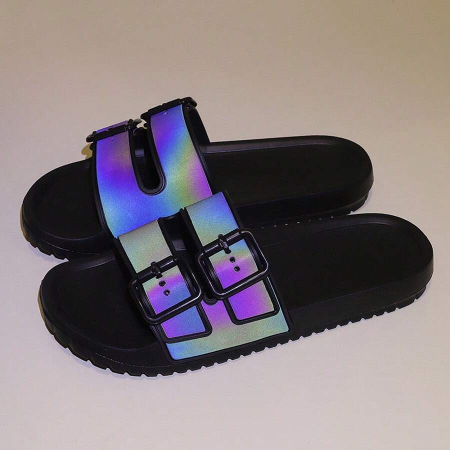 Men's Laser Reflective Slippers, Fashionable , Student, Anti-Slip, Beach, Holiday - Multicolor - View 1