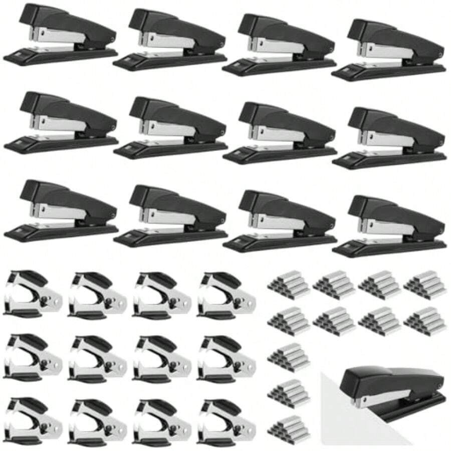 12 Pack Staplers For Desk With 12000 Staples And 12 Staple Removers Metal Non-Slip Stapling Machine Heavy Duty For Office 20 Sheet Capacity 360° Rotating Anvil - Black - View 1