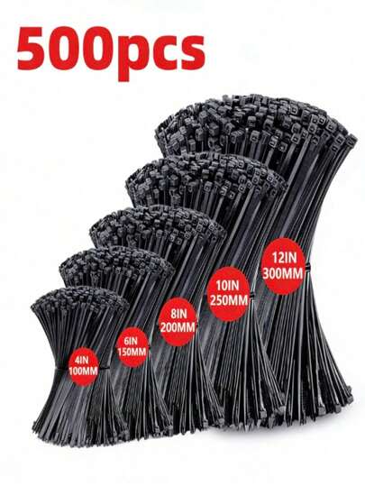 Kit de 200/300/400 bridas de nailon de alta resistencia - Multisize (10/15/20/25 cm) Bridas autoblocantes, resistencia a la tracción de 22,7 kg, para uso en interiores y exteriores, adecuadas para el hogar, la oficina, el jardín, el estudio, gestión de cables, enrejados y atados, accesorios de herramientas de jardinería, bridas de alta resistencia, organizador de cables de oficina, suministros de reparación automotriz, artículos de viaje esenciales