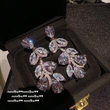 レトロな花柄蝶の宝石ネックレス ヴィンテージ海青色の花ジルコンイヤリングセット - 2 - チェックする 6