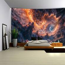 1幅超大尺寸宇宙星系漩涡挂毯，精美云景涤纶背景布，适用于客厅、卧室、办公室装饰，附赠悬挂夹，太空主题房间装饰 - 3 - 查看 1