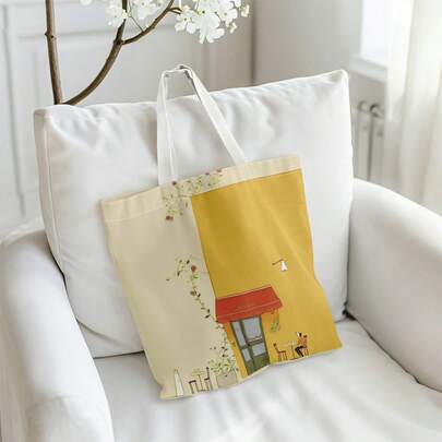 1个多色帆布手提袋，适合旅行、日常购物和日常使用，采用涤纶材质，长方形