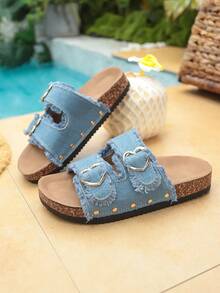 Sandal Datar Wanita Modis, Sol Lembut, Ringan, Dapat Diatur, Gesper Ganda, Sol Tebal - Cocok untuk Dipakai di Dalam, Luar Ruangan, dan Pantai, Musim Semi/Panas - Baby Blue - View 9