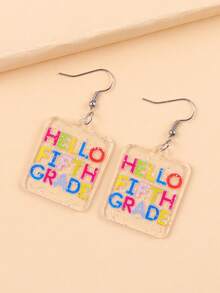 2件装返校季透明字母等级方形亚克力耳环（女款） - 無色 - 查看 10
