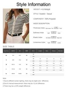 Women's Contrast Stripe Polo Collar Knit Button Front Fitted Short Sleeve Top Spring - Multicolor - View 7