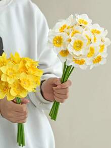 3/6/8/12支装仿真水仙花，黄色假水仙花，适用于婚礼装饰、家居装饰、室内装饰等，是家居和婚礼装饰的理想选择。 - 彩色 - 查看 8