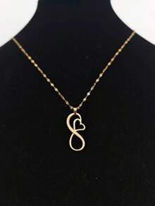 1件奢华18K镀金不锈钢无限爱心吊坠项链，男女皆宜日常佩戴，小众奢华之选 - 金黃色 - 查看 2