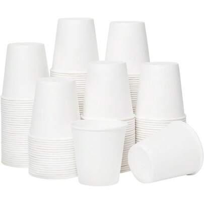 Pacote com 100 unidades de copos de papel descartáveis de 90ml (3oz), ideais para uso no banheiro, copo para enxágue e copo de café.