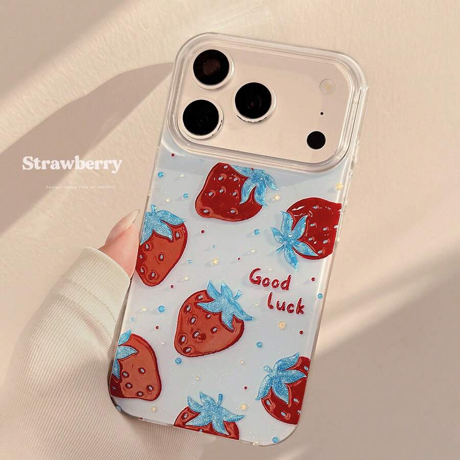 Ốp lưng điện thoại Kavenfort màu trắng lấp lấp, họa tiết mứt dâu tây xanh đỏ, tương thích với Apple 17 Pro, 16 Pro, 14 inch, cực kỳ thu hút với 13 inch, đẹp, độc đáo, ngọt ngào, nữ tính, tươi mới, cá tính, phong cách . - trắng - Xem 1